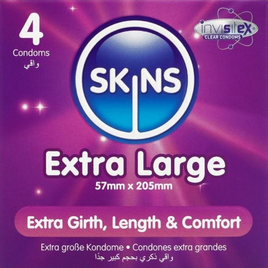 La marca SKINS nos facilita esta imagen de su producto SKINS - TAMAÑO XL PRESERVATIVOS PREMIUM PACK 4 para nuestro catálogo.