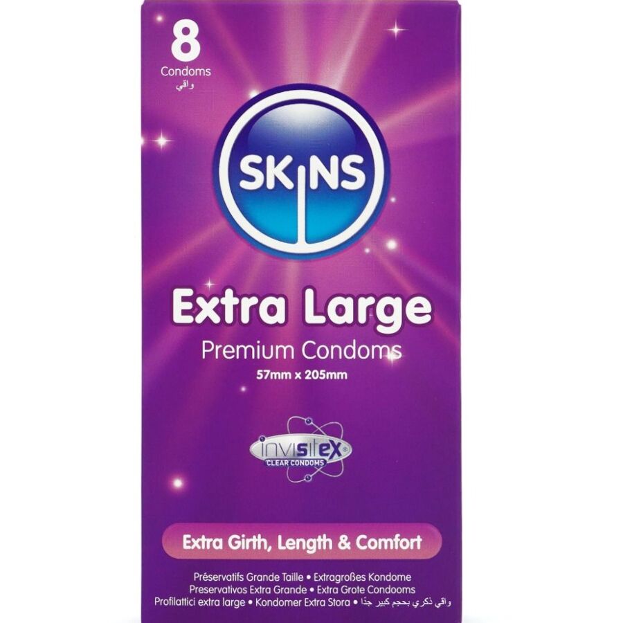 La marca SKINS nos facilita esta imagen de su producto SKINS - TAMAÑO XL PRESERVATIVOS PREMIUM PACK 8 para nuestro catálogo.