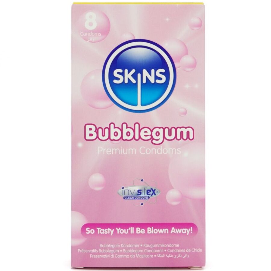La marca SKINS nos facilita esta imagen de su producto SKINS - PRESERVATIVOS PREMIUM SABOR CHICLE PACK 8 para nuestro catálogo.