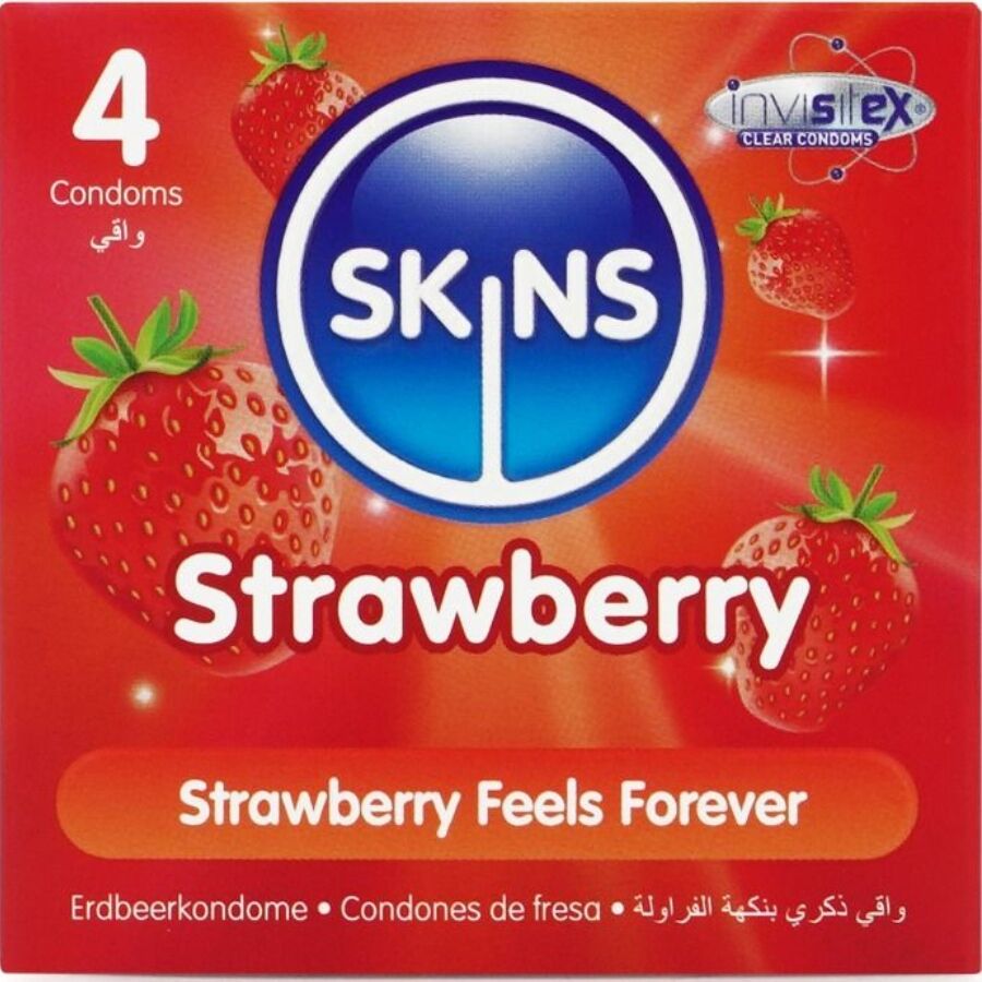 La marca SKINS nos facilita esta imagen de su producto SKINS - PRESERVATIVOS PREMIUM SABOR FRESA PACK 4 para nuestro catálogo.