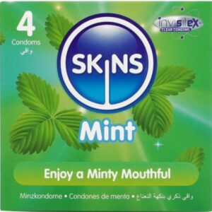 La marca SKINS nos facilita esta imagen de su producto SKINS - PRESERVATIVOS PREMIUM SABOR MENTA PACK 4 para nuestro catálogo.