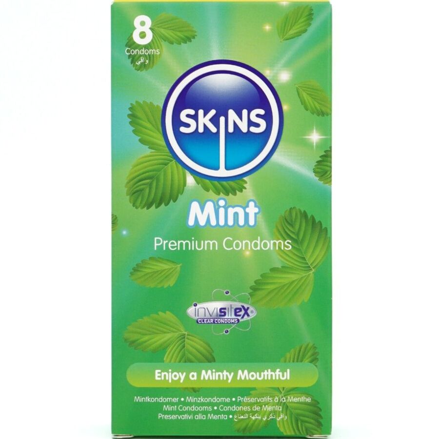 La marca SKINS nos facilita esta imagen de su producto SKINS - PRESERVATIVOS PREMIUM SABOR MENTA PACK 8 para nuestro catálogo.
