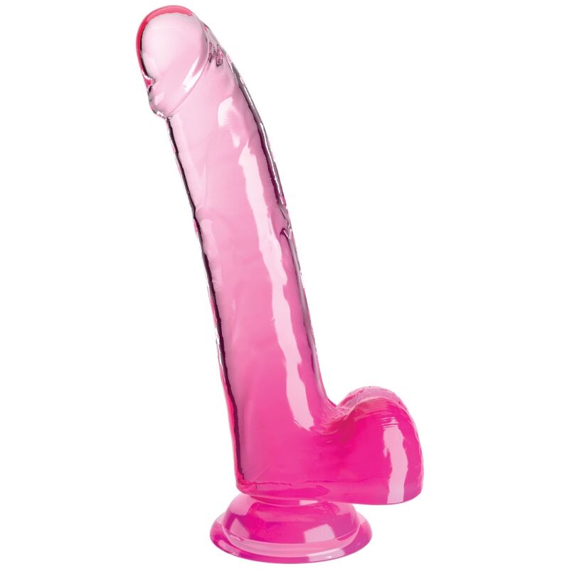 La marca KING COCK nos facilita esta imagen de su producto KING COCK - CLEAR DILDO CON TESTÍCULOS 20.3 CM ROSA para nuestro catálogo.