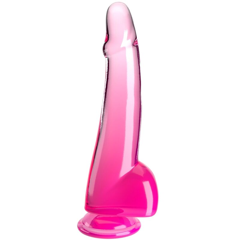 La marca KING COCK nos facilita esta imagen de su producto KING COCK - CLEAR DILDO CON TESTÍCULOS 19 CM ROSA para nuestro catálogo.