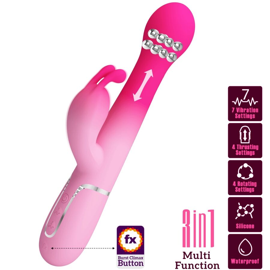 La marca PRETTY LOVE nos facilita esta imagen de su producto PRETTY LOVE - DEJON VIBRADOR RABBIT 3 EN 1 MULTIFUNCIÓN ROSA para nuestro catálogo.