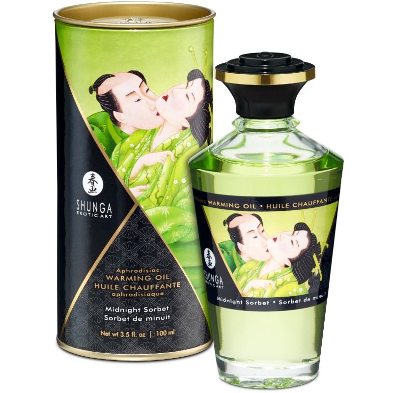 La marca SHUNGA OILS nos facilita esta imagen de su producto SHUNGA - ACEITE MASAJE EFECTO CALOR SABOR SORBETE DE MEDIANOCHE 100 ML para nuestro catálogo.