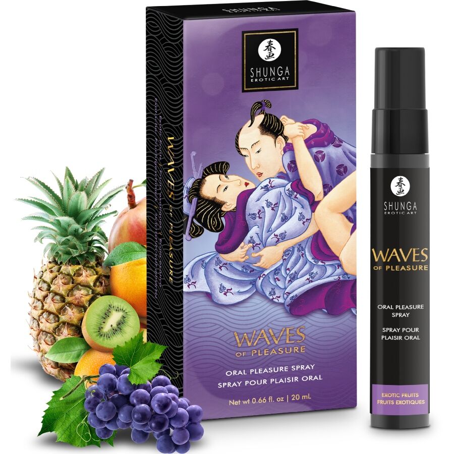 La marca SHUNGA APHRODISIACS nos facilita esta imagen de su producto SHUNGA - WAVES PLEASURE SPRAY ORAL SEDUCTOR FRUTAS EXÓTICAS 20 ML para nuestro catálogo.