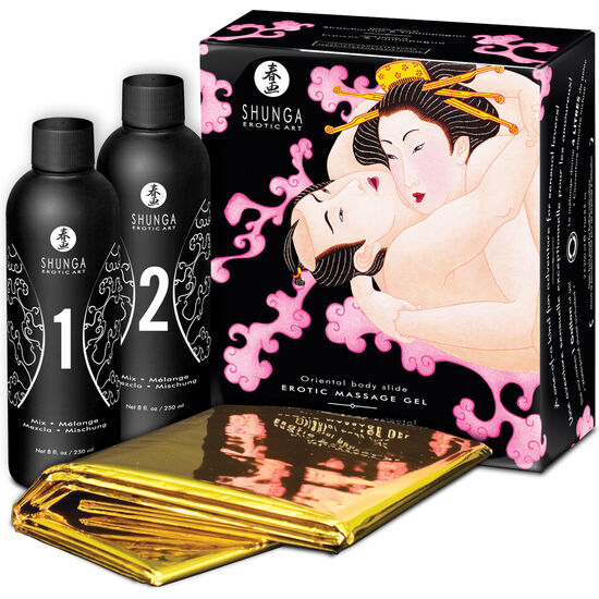 La marca SHUNGA KITS nos facilita esta imagen de su producto SHUNGA - GEL DE MASAJE ERÓTICO CUERPO A CUERPO ORIENTAL FRESAS Y CAVA para nuestro catálogo.