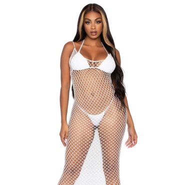 La marca LEG AVENUE ACCESSORIES nos facilita esta imagen de su producto LEG AVENUE - MAXI VESTIDO DE RED TRENZADA CON ESPALDA DESCUBIERTA BLANCO para nuestro catálogo.