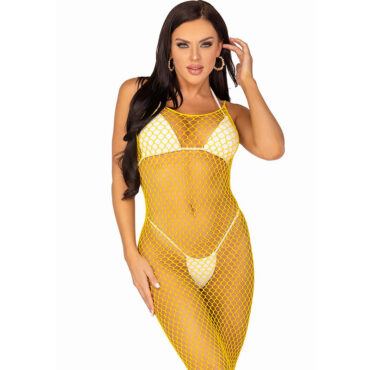 La marca LEG AVENUE DRESSES nos facilita esta imagen de su producto LEG AVENUE - VESTIDO DE REJILLA LARGO AMARILLO TALLA ÚNICA para nuestro catálogo.