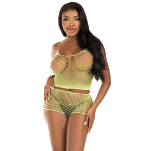 La marca LEG AVENUE SETS nos facilita esta imagen de su producto LEG AVENUE - SET CAMISETA & PANTALON REJILLA LIMA para nuestro catálogo.