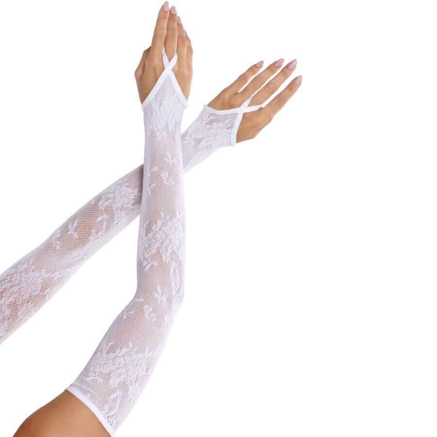 La marca LEG AVENUE ACCESSORIES nos facilita esta imagen de su producto LEG AVENUE - GUANTES EXTRALARGOS CALIENTABRAZOS DE ENCAJE FLORAL BLANCO para nuestro catálogo.