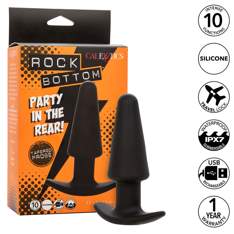 La marca CALEXOTICS nos facilita esta imagen de su producto CALEXOTICS - ROCK BOTTOM PLUG ANAL CÓNICO 10 VIBRACIONES SILICONA NEGRO para nuestro catálogo.