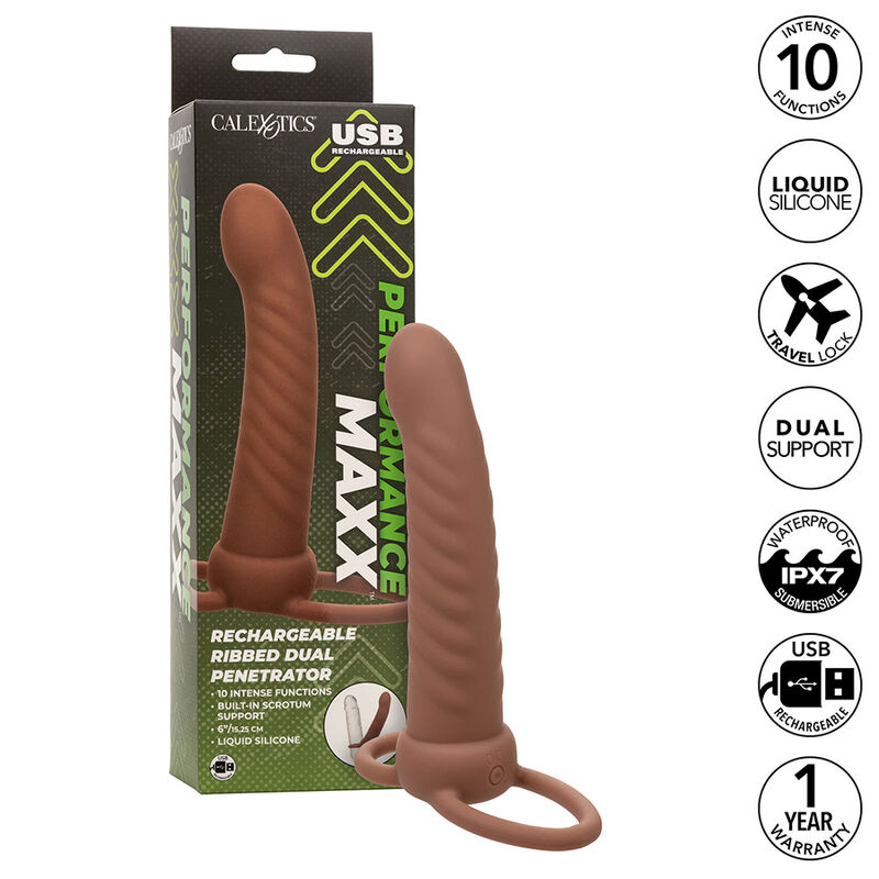 La marca CALEXOTICS nos facilita esta imagen de su producto CALEXOTICS - MAXX DOBLE PENETRADOR ACANALADO 10 VIBRACIONES MULATO para nuestro catálogo.