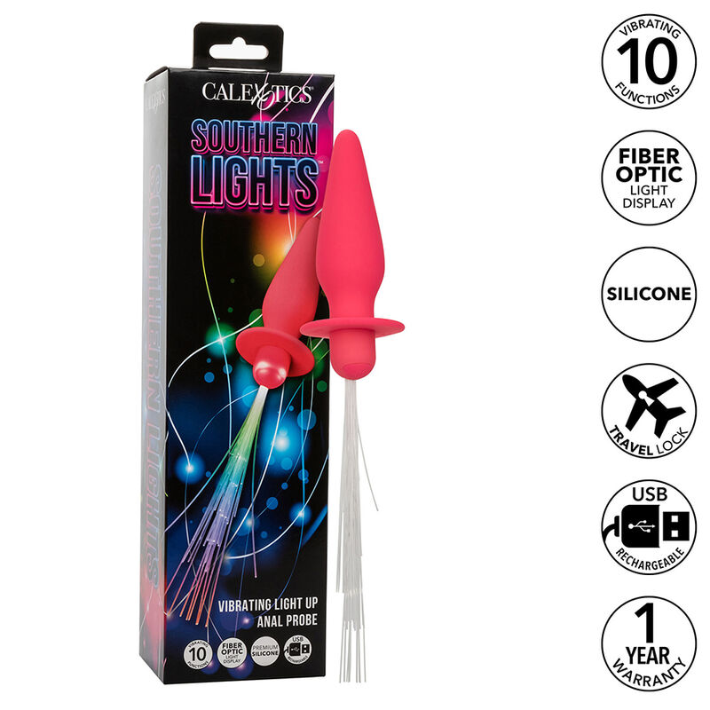 La marca CALEXOTICS nos facilita esta imagen de su producto CALEXOTICS - SOUTHERN LIGHTS LIGHT UP PLUG ANAL CON LUCES 10 VIBRACIONES SILICONA ROSA para nuestro catálogo.