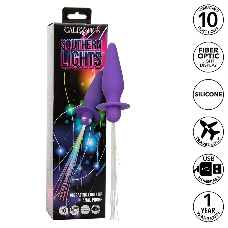 La marca CALEXOTICS nos facilita esta imagen de su producto CALEXOTICS - SOUTHERN LIGHTS LIGHT UP PLUG ANAL CON LUCES 10 VIBRACIONES SILICONA VIOLETA para nuestro catálogo.