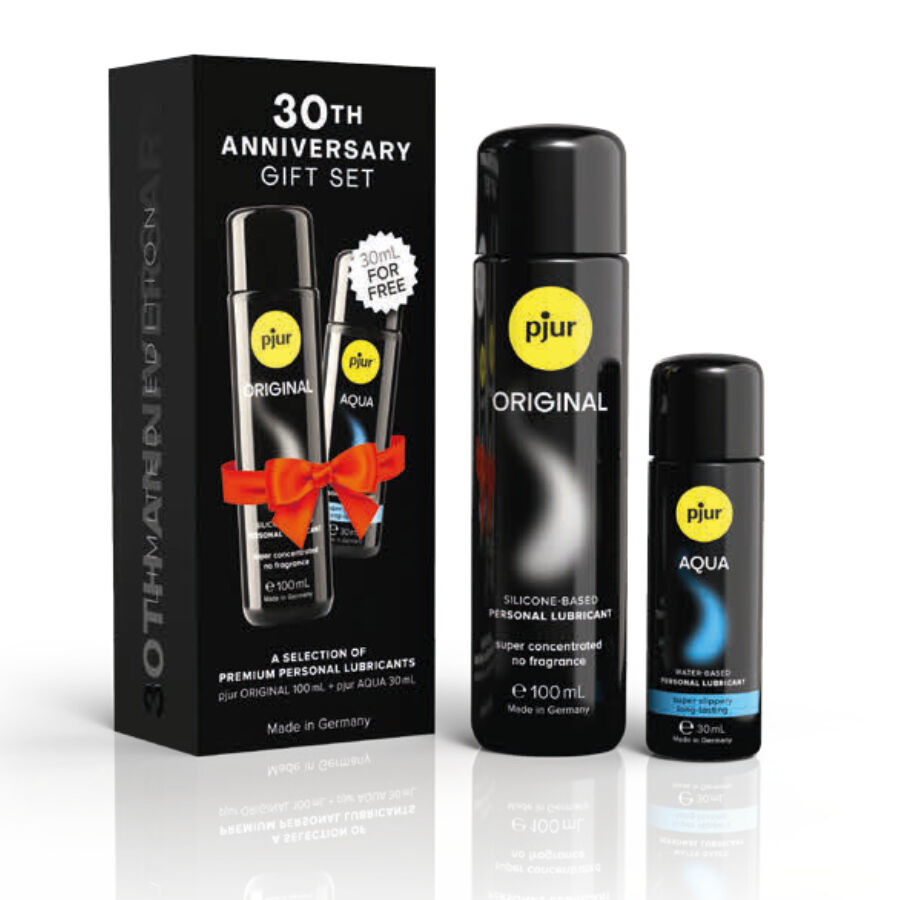 La marca PJUR nos facilita esta imagen de su producto PJUR - SET 30TH ANIVERSARY PJUR ORIGINAL 100 ML + PJUR AQUA 30 ML DE REGALO para nuestro catálogo.