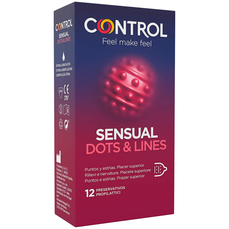 La marca CONTROL CONDOMS nos facilita esta imagen de su producto CONTROL - SENSUAL DOTS & LINES PUNTOS Y ESTRIAS 12 UDS para nuestro catálogo.