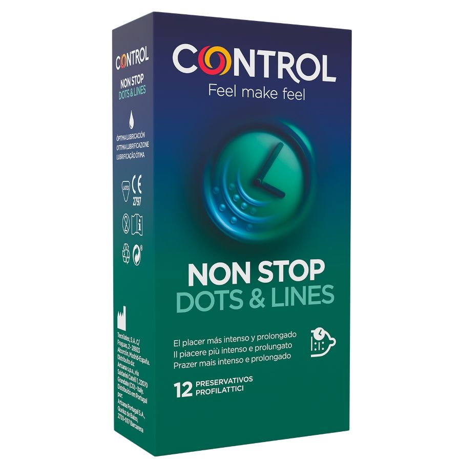 La marca CONTROL CONDOMS nos facilita esta imagen de su producto CONTROL - NONSTOP PUNTOS Y ESTRIAS PRESERVATIVOS 12 UNIDADES para nuestro catálogo.