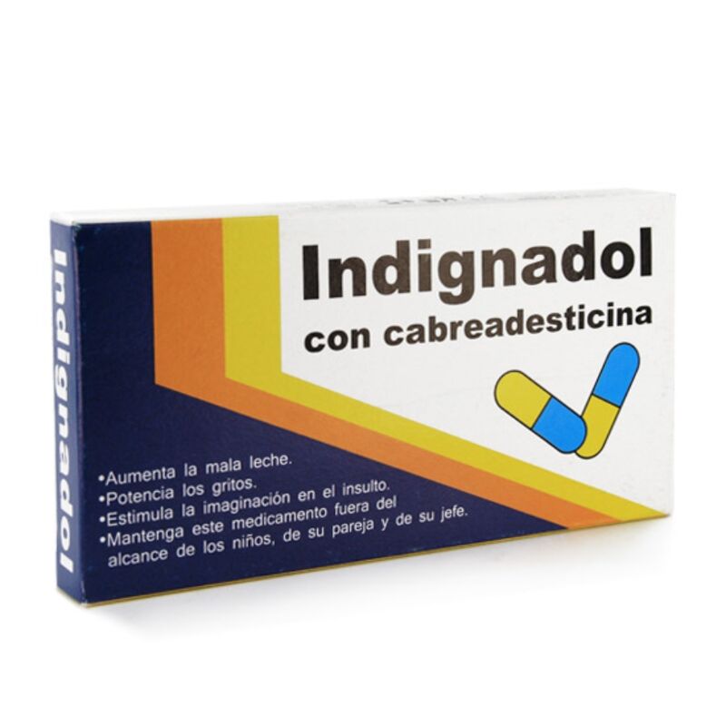 La marca DIABLO GOLOSO nos facilita esta imagen de su producto DIABLO GOLOSO - CAJA DE MEDICAMENTOS INDIGNADOL para nuestro catálogo.