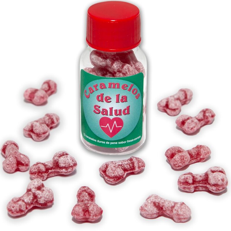 La marca DIABLO PICANTE nos facilita esta imagen de su producto DIABLO PICANTE - 12 CARAMELOS DE LA SALUD FORMA PENE FRESA/CEREZA para nuestro catálogo.