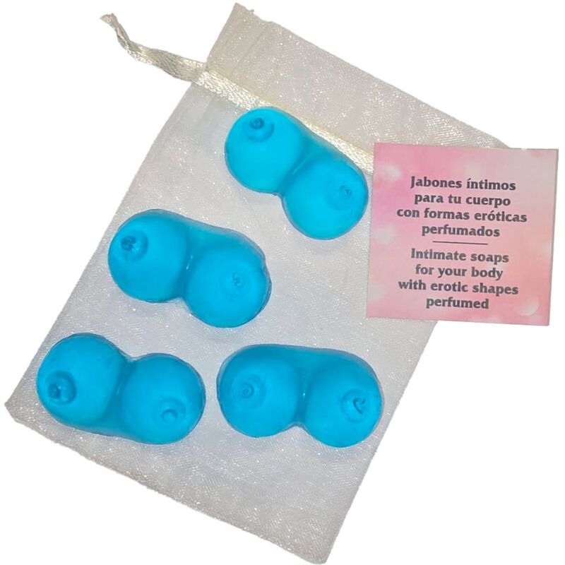 La marca DIABLO PICANTE nos facilita esta imagen de su producto DIABLO PICANTE - 4 MINI JABONES PERFUMADOS FORMA PECHOS AZUL para nuestro catálogo.