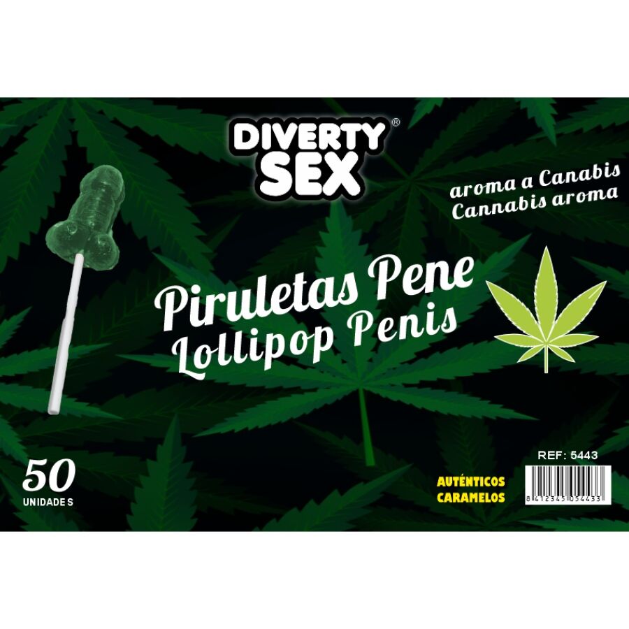 La marca DIABLO GOLOSO nos facilita esta imagen de su producto DIABLO GOLOSO - 50 PIRULETAS PENE AROMA CANNABIS para nuestro catálogo.