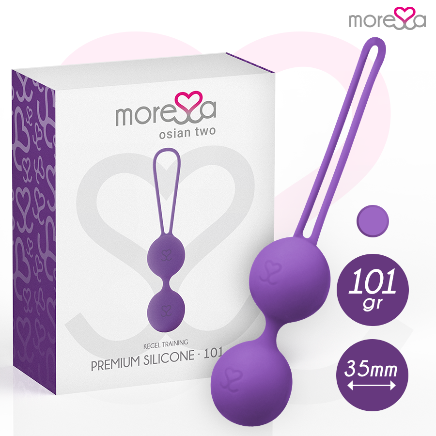 La marca MORESSA nos facilita esta imagen de su producto MORESSA - OSIAN TWO ENTRENAMIENTO SUELO PELVICO 101gr PREMIUM SILICONA LILA para nuestro catálogo.