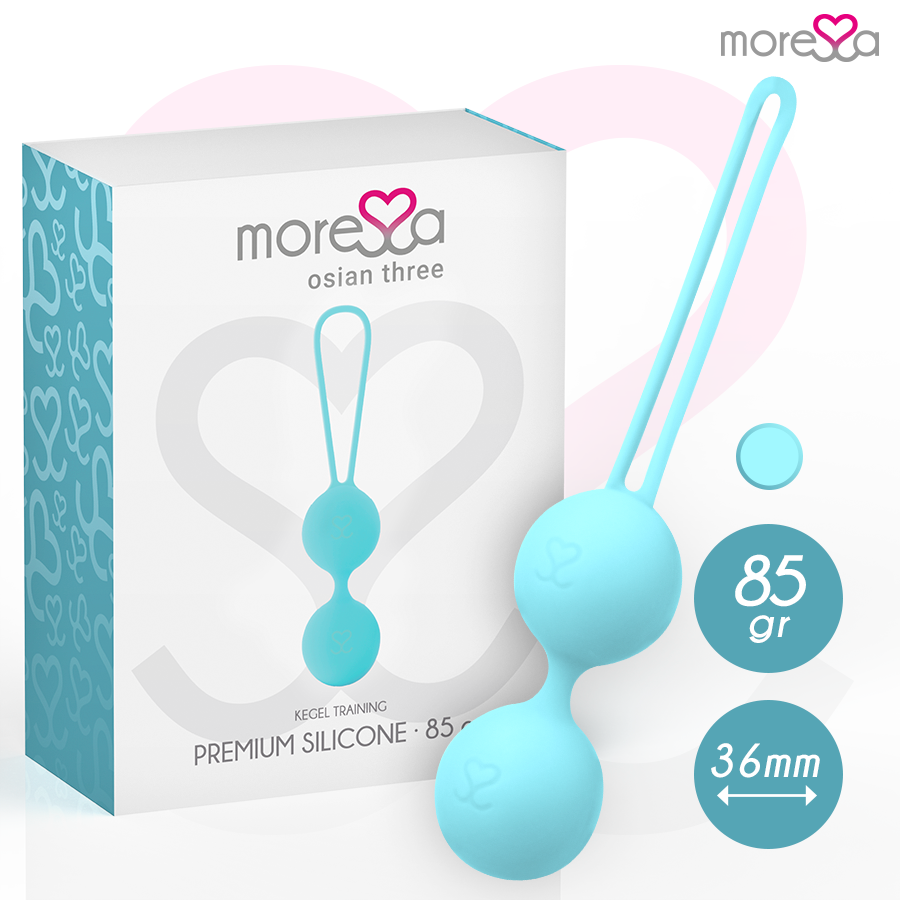 La marca MORESSA nos facilita esta imagen de su producto MORESSA - OSIAN THREE ENTRENAMIENTO SUELO PELVICO 85 gr PREMIUM SILICONA TURQUESA para nuestro catálogo.