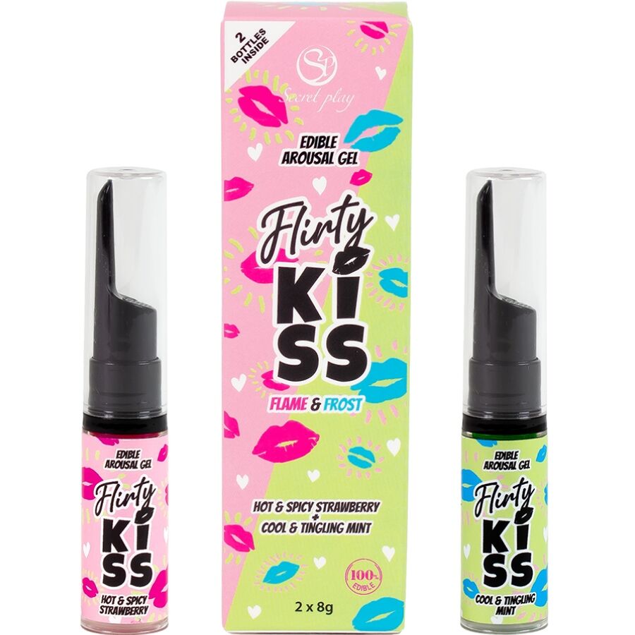 La marca SECRETPLAY COSMETIC nos facilita esta imagen de su producto SECRETPLAY - FLIRTY KISS GELES CON EFECTOS SEXO ORAL FRESA & MENTA 2 x 8 GR para nuestro catálogo.