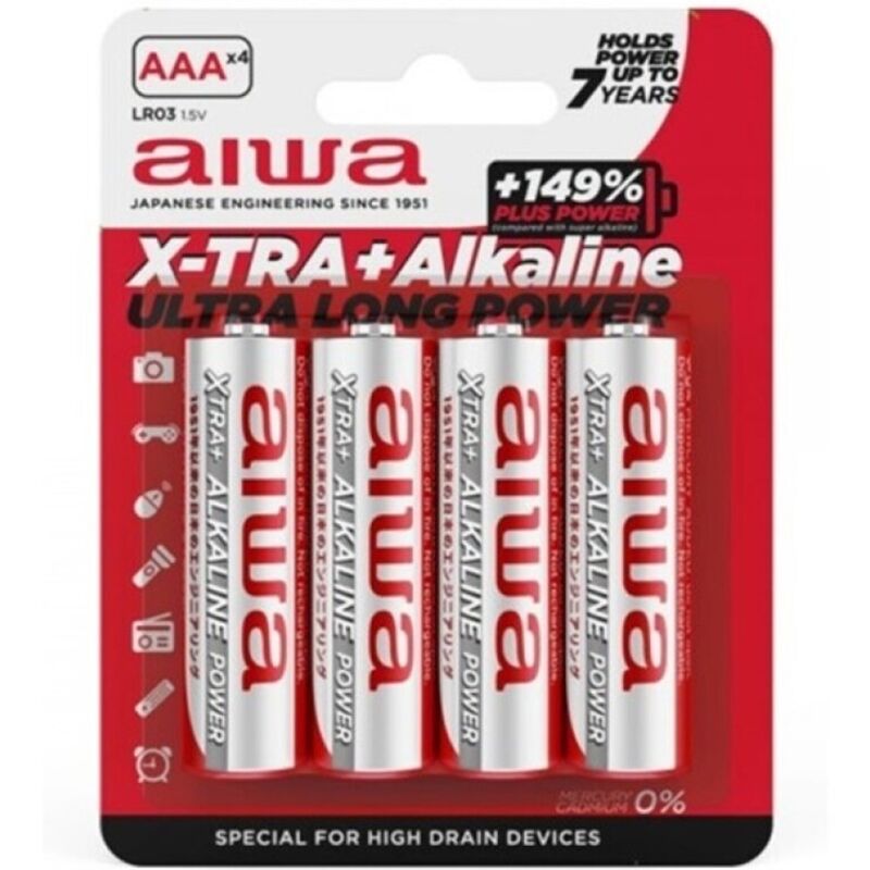 La marca AIWA nos facilita esta imagen de su producto AIWA - X-TRA ALKALINE PILA ALCALINA AAA LR03 BLISTER*4 para nuestro catálogo.