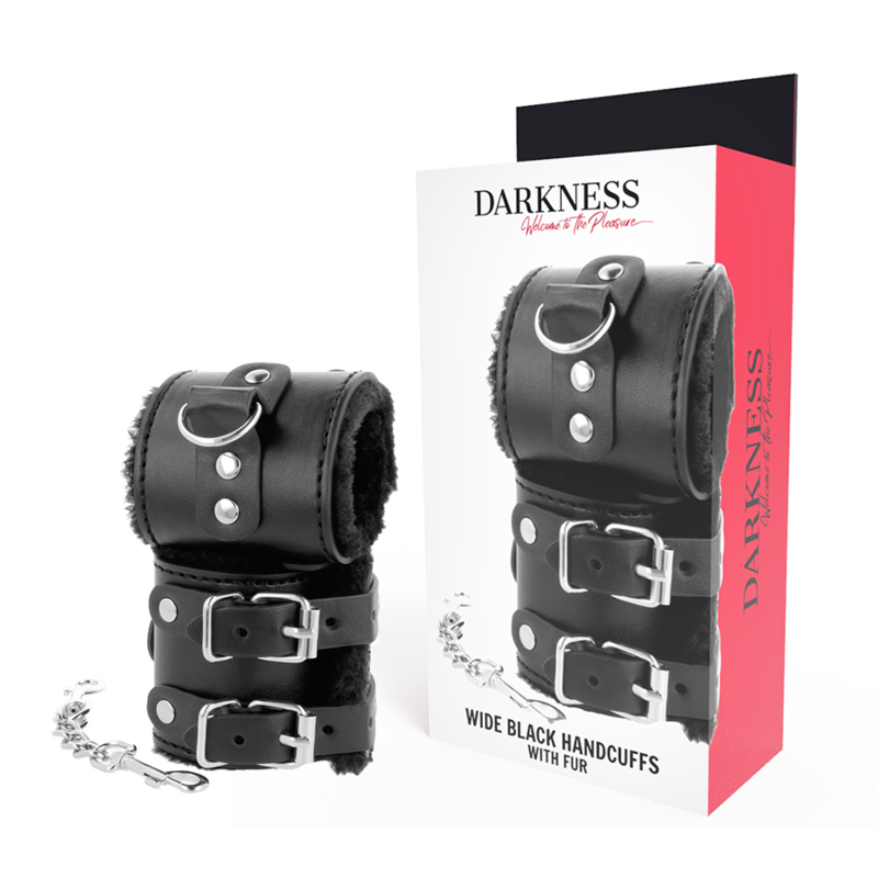 La marca DARKNESS BONDAGE nos facilita esta imagen de su producto DARKNESS - ESPOSAS CUERO CON FORRO AJUSTABLES NEGRO para nuestro catálogo.