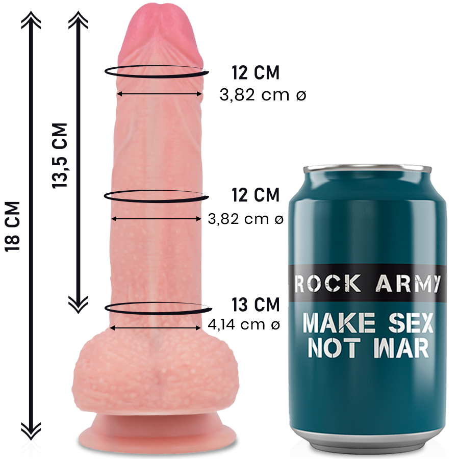 La marca ROCK ARMY nos facilita esta imagen de su producto ROCKARMY - MUSTANG DILDO REALÍSTICO LIQUID SILICONE 18 CM -O- 4.14 CM para nuestro catálogo.