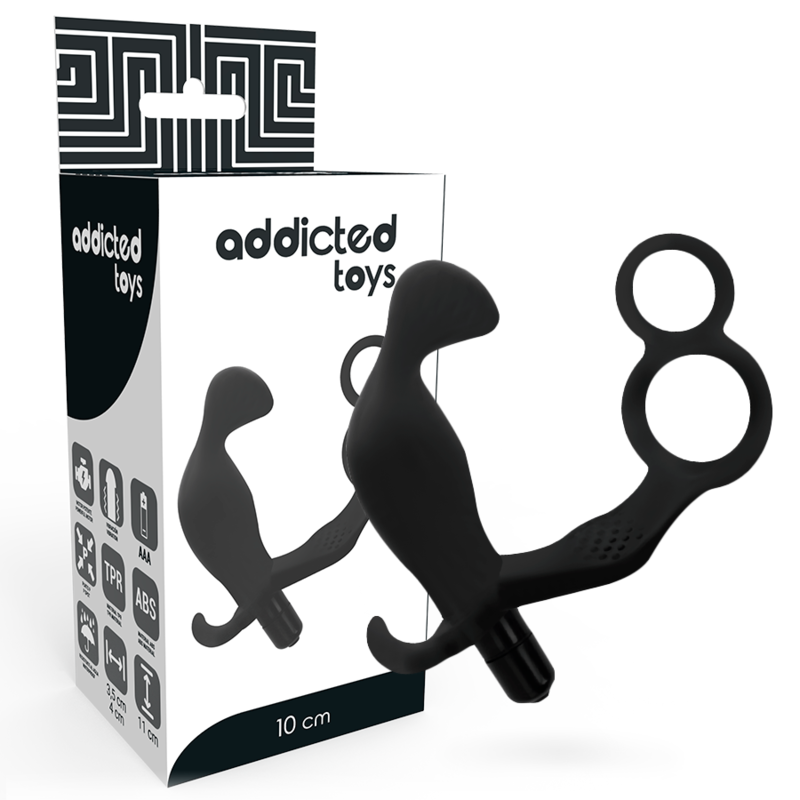 La marca ADDICTED TOYS nos facilita esta imagen de su producto ADDICTED TOYS - PLUG ANAL CON ANILLA DOBLE PENE Y TESTÍCULOS NEGRO para nuestro catálogo.