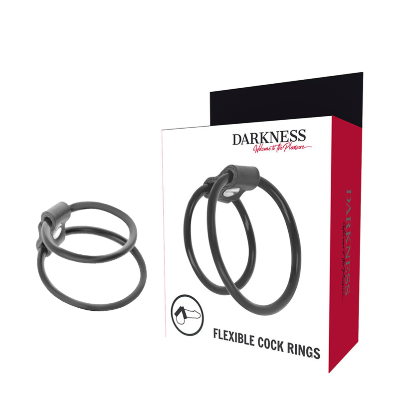 La marca DARKNESS BONDAGE nos facilita esta imagen de su producto DARKNESS - ANILLOS PENE DUO POTENCIADORES. para nuestro catálogo.
