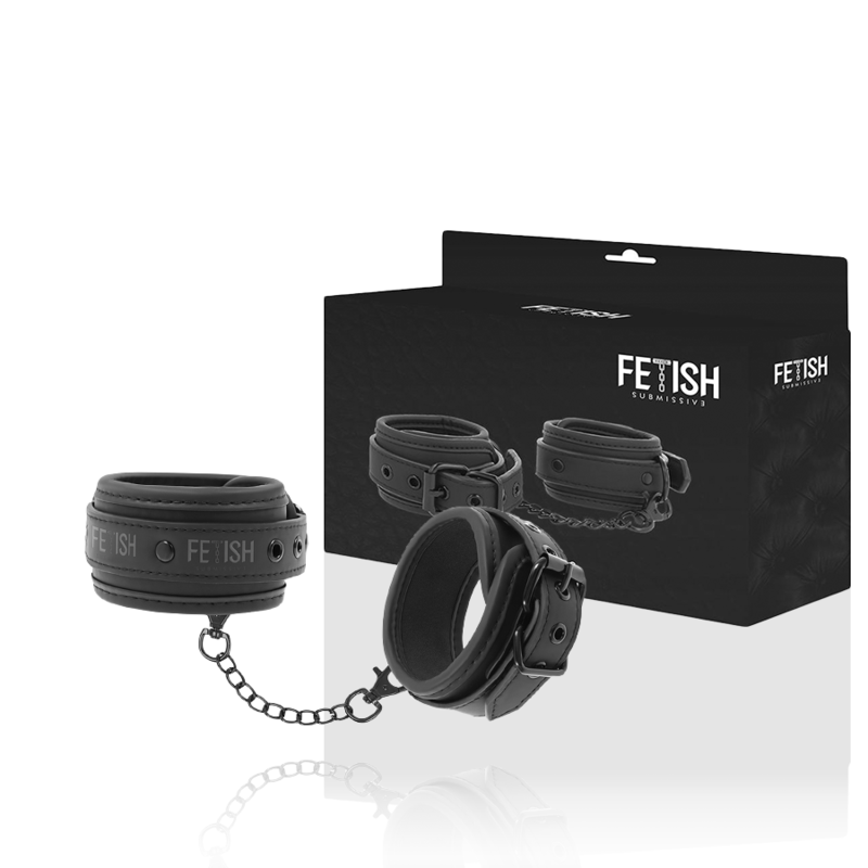 La marca FETISH SUBMISSIVE BONDAGE nos facilita esta imagen de su producto FETISH SUBMISSIVE - ESPOSAS TOBILLOS CUERO VEGANO CON FORRO DE NEOPRENO para nuestro catálogo.