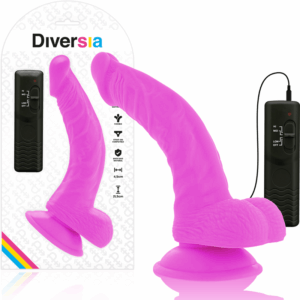 La marca DIVERSIA nos facilita esta imagen de su producto DIVERSIA - DILDO REALÍSTICO FLEXIBLE CON VIBRACIÓN LILA 21.5 CM -O- 4.5 CM para nuestro catálogo.