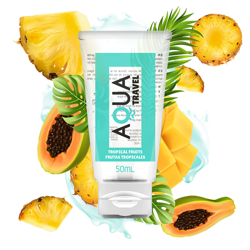 La marca AQUA TRAVEL nos facilita esta imagen de su producto AQUA TRAVEL - LUBRICANTE BASE AGUA SABOR FRUTAS TROPICALES - 50 ML para nuestro catálogo.