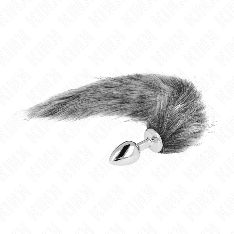 La marca KINK PLEASURE PLUGS nos facilita esta imagen de su producto KINK - PLUG ANAL TALLA S 7 X 3 CM CON COLA SINTÉTICA 40 CM PLATEADO para nuestro catálogo.