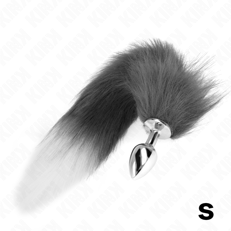 La marca KINK PLEASURE PLUGS nos facilita esta imagen de su producto KINK - PLUG ANAL TALLA S 7 X 3 CM CON COLA SINTÉTICA 40 CM PLATEADO Y BLANCO para nuestro catálogo.