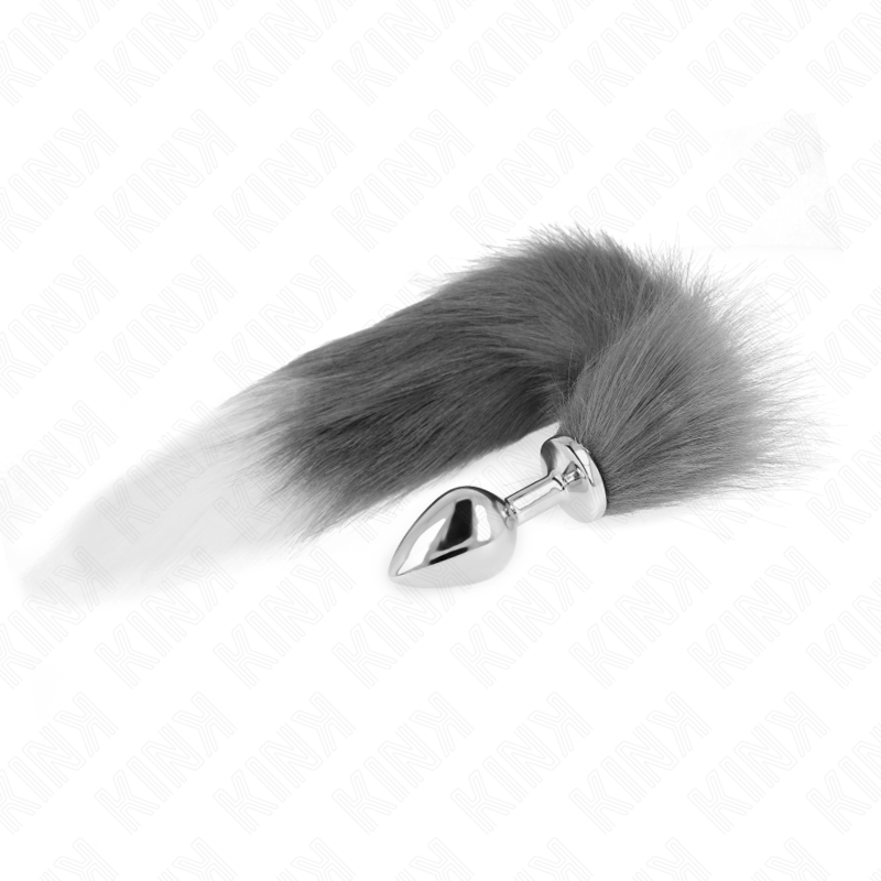 La marca KINK PLEASURE PLUGS nos facilita esta imagen de su producto KINK - PLUG ANAL TALLA M 8 X 3.5 CM CON COLA SINTÉTICA 40 CM PLATEADO Y BLANCO para nuestro catálogo.