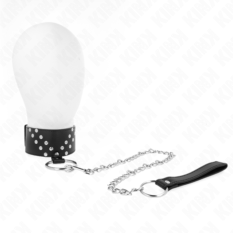 La marca KINK COLLAR & GAG nos facilita esta imagen de su producto KINK - COLLAR CON CORREA 65 CM CON REMACHE EN V AJUSTABLE 36-43 CM X 5 CM para nuestro catálogo.