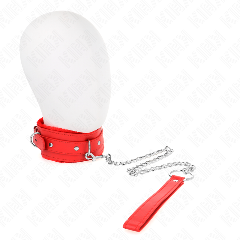 La marca KINK COLLAR & GAG nos facilita esta imagen de su producto KINK - COLLAR CON CORREA 65 CM CON RESTRICCIONES ROJO AJUSTABLE 36-42 CM X 5.5 CM para nuestro catálogo.