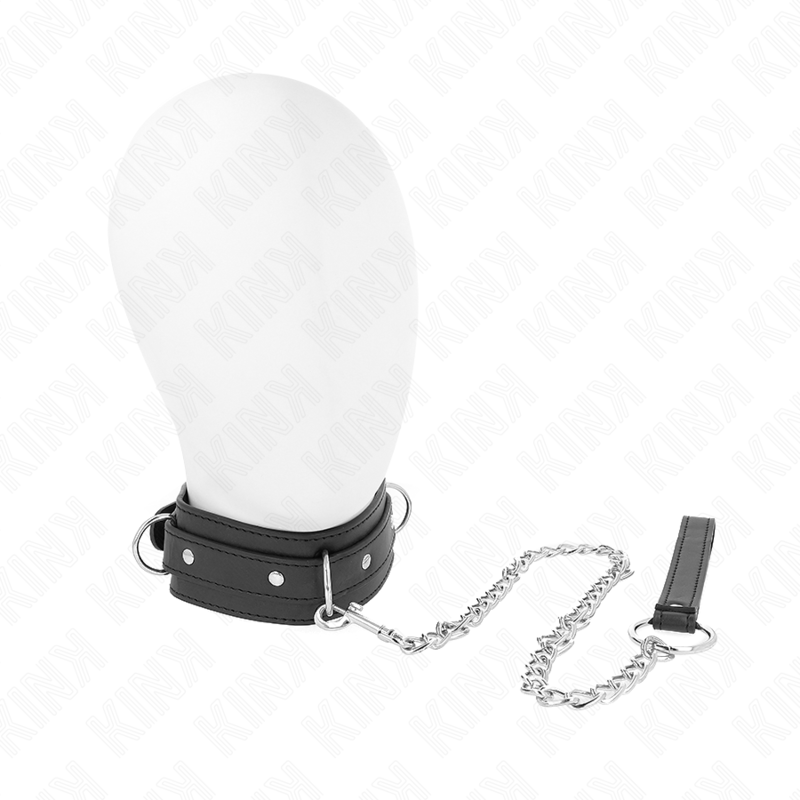 La marca KINK COLLAR & GAG nos facilita esta imagen de su producto KINK - COLLAR CON CORREA 65 CM 3 ANILLOS MODELO 1 AJUSTABLE 38-49 CM X 5 CM para nuestro catálogo.