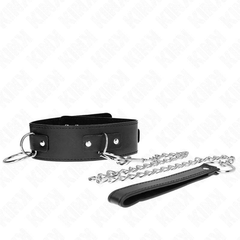La marca KINK COLLAR & GAG nos facilita esta imagen de su producto KINK - COLLAR CON CORREA 65 CM 3 ANILLOS MODELO 2 AJUSTABLE 36-43 CM X 5 CM para nuestro catálogo.