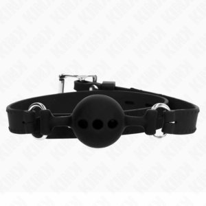 La marca KINK COLLAR & GAG nos facilita esta imagen de su producto KINK - MORDAZA 55 x 2 CM DE BOLA 4 CM DE SILICONA COMPLETA TALLA S NEGRO AJUSTABLE 35-51 CM para nuestro catálogo.