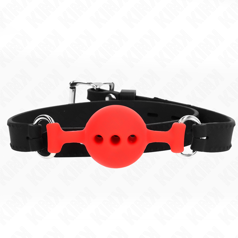 La marca KINK COLLAR & GAG nos facilita esta imagen de su producto KINK - MORDAZA 55 x 2 CM DE BOLA 4 CM DE SILICONA COMPLETA TALLA S ROJO AJUSTABLE 35-51 CM para nuestro catálogo.
