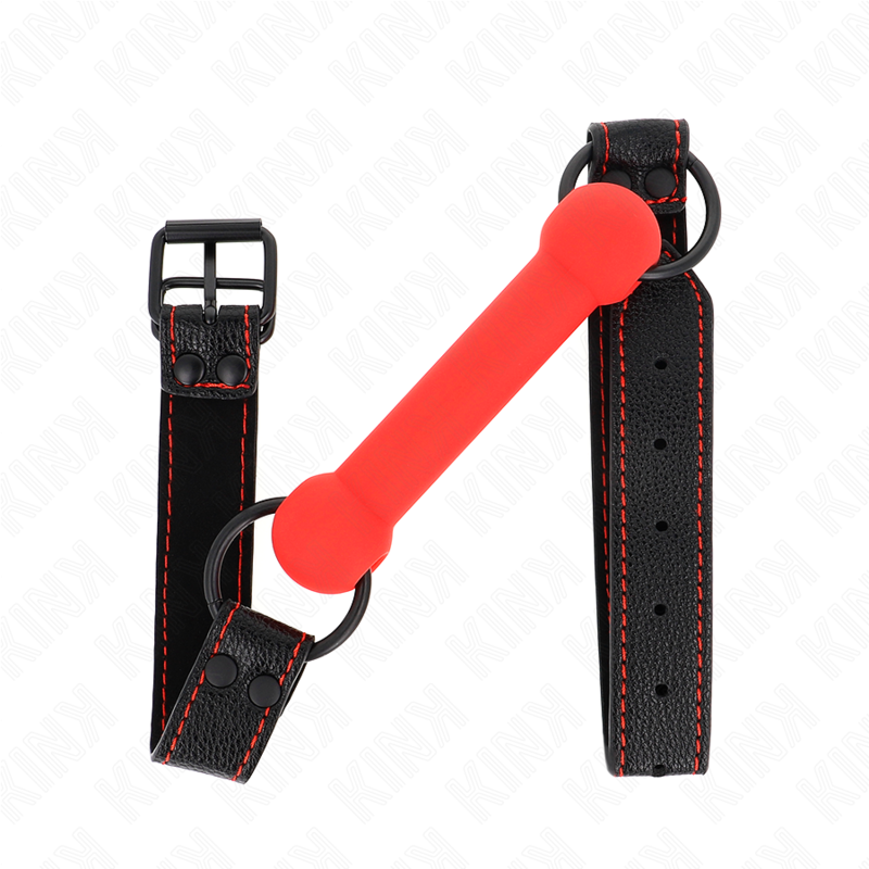 La marca KINK COLLAR & GAG nos facilita esta imagen de su producto KINK - MORDAZA FORMA DE HUESO CON CORREA POLIPIEL ROJO AJUSTABLE 41-57 CM para nuestro catálogo.