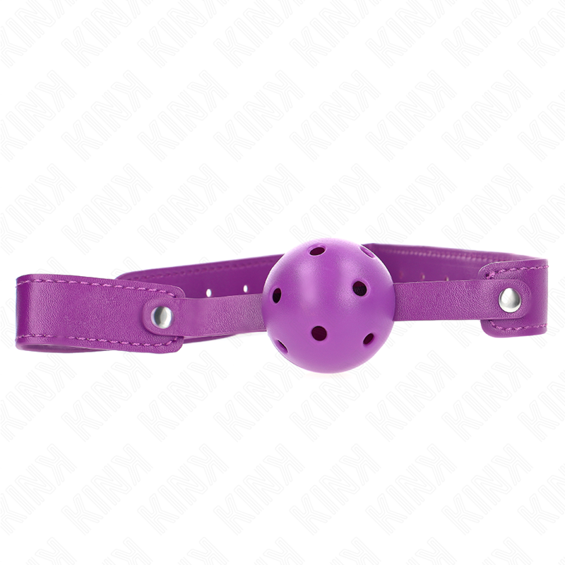 La marca KINK COLLAR & GAG nos facilita esta imagen de su producto KINK - MORDAZA DE BOLA 4.5 CM TRANSPIRABLE MORADO 65 x 2.5 CM para nuestro catálogo.