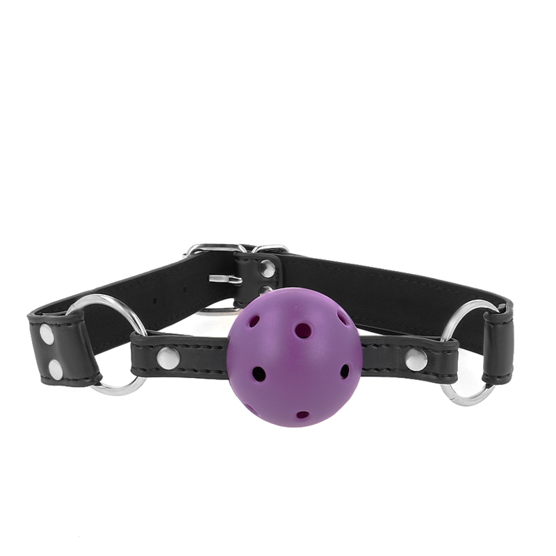 La marca KINK COLLAR & GAG nos facilita esta imagen de su producto KINK - MORDAZA DE BOLA 4 CM TRANSPIRABLE CON DOBLE REMACHE MORADO 62 x 2.5 CM AJUSTABLE 42-58 CM para nuestro catálogo.